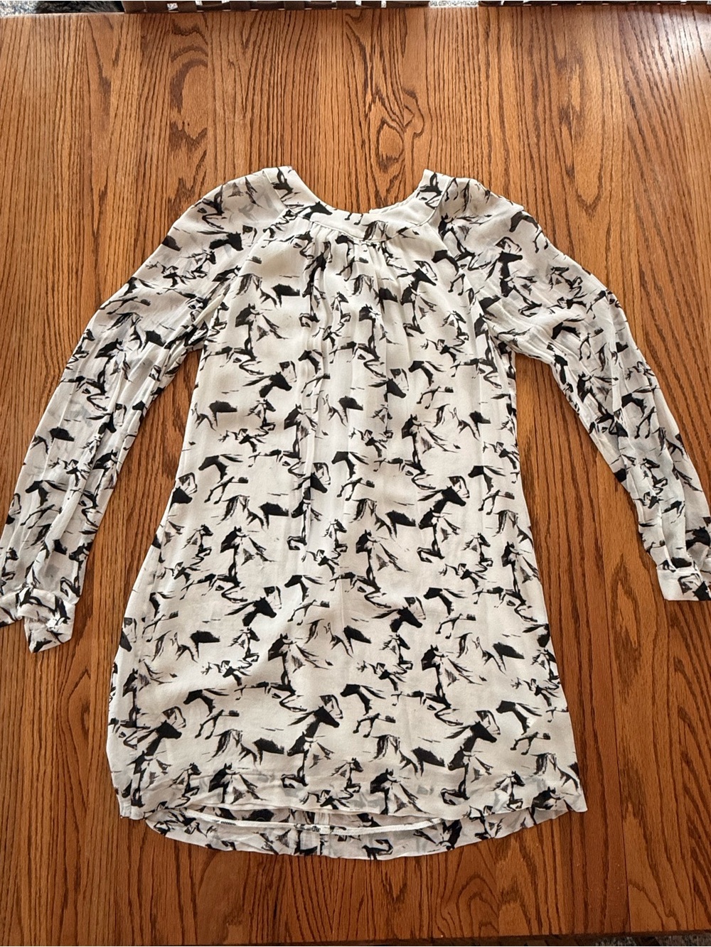 French Connection Black & White Horse-Print Long Sleeve Mini Dress